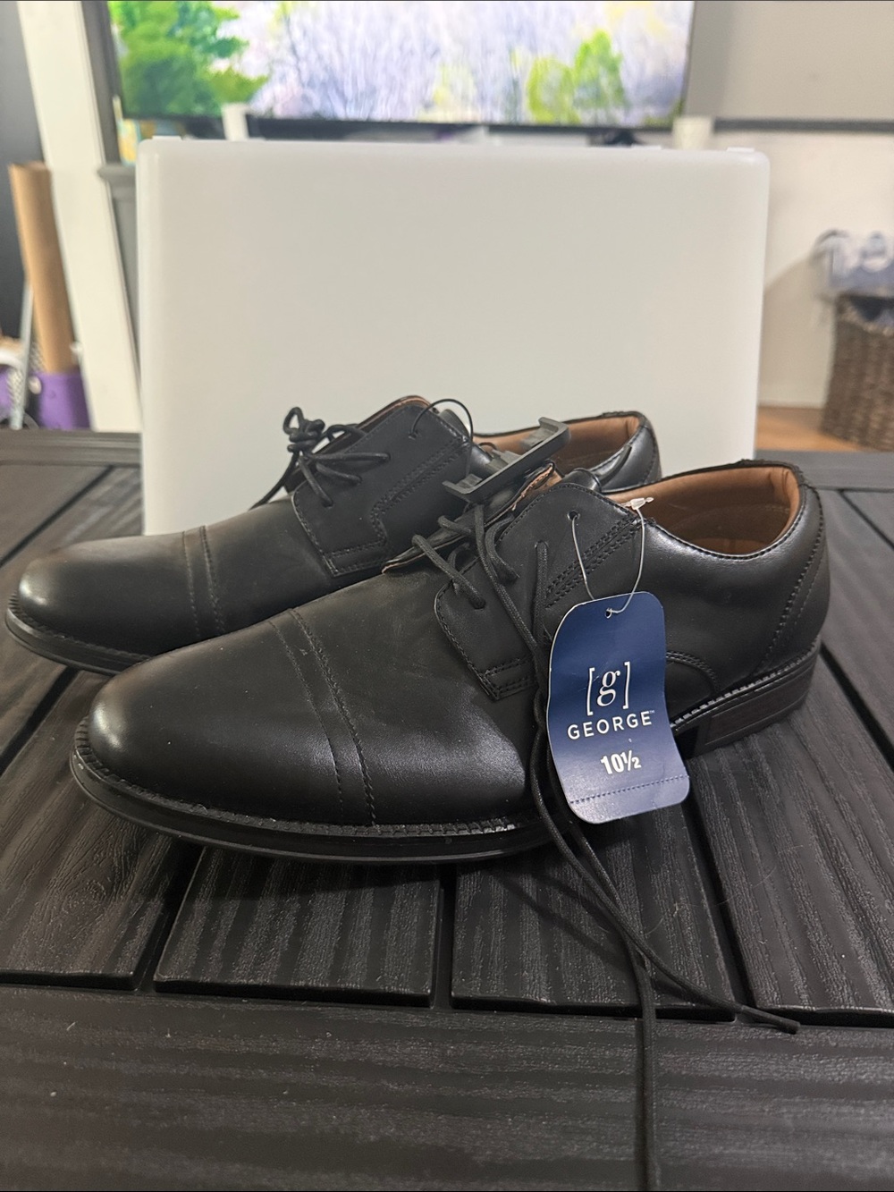 George Black Leather Cap-Toe Derby Dress Shoes